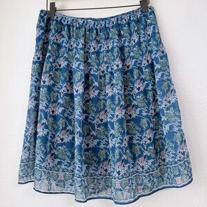 Max Studio Blue Floral Plissé Gathered Elastic Waist Lined Midi Skirt-Size Large
